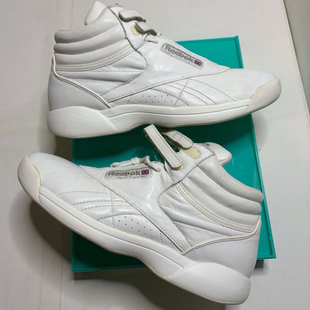VINTAGE 80S REEBOK CLASSIC FREESTYLE WHITE HI-TOP JANE FONDA SHOES SNEAKERS 9.5